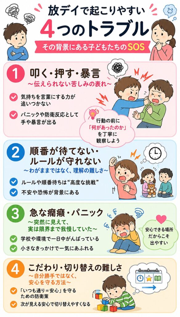 放デイで起こりやすい4つのトラブル