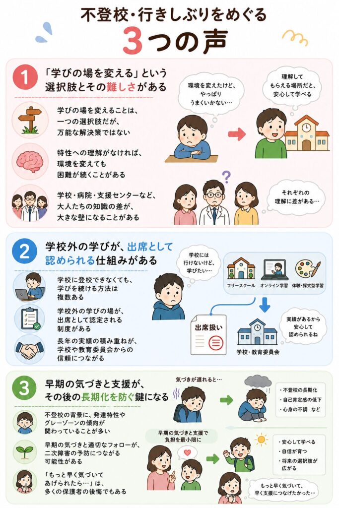 不登校・行きしぶりをめぐる3つの声