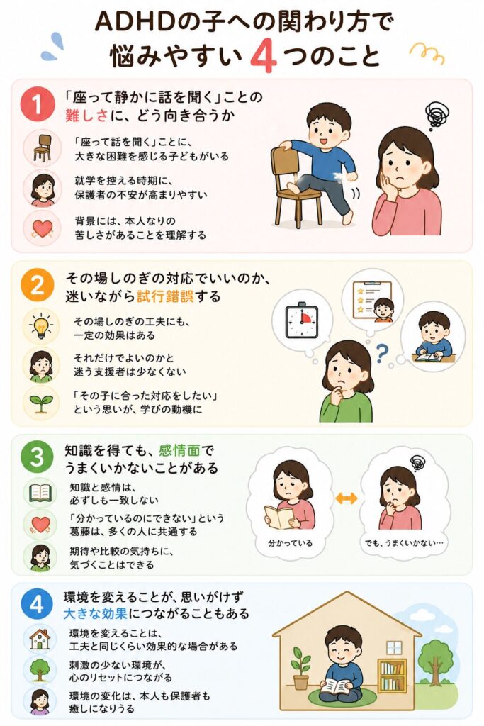 ADHDの子への関わり方で悩みやすい4つのこと